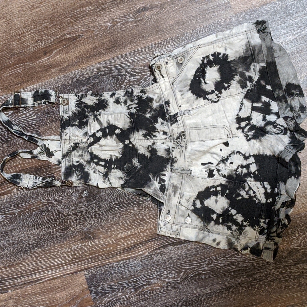 Hollister short overalls, Size Medium, Black and White tie dyed